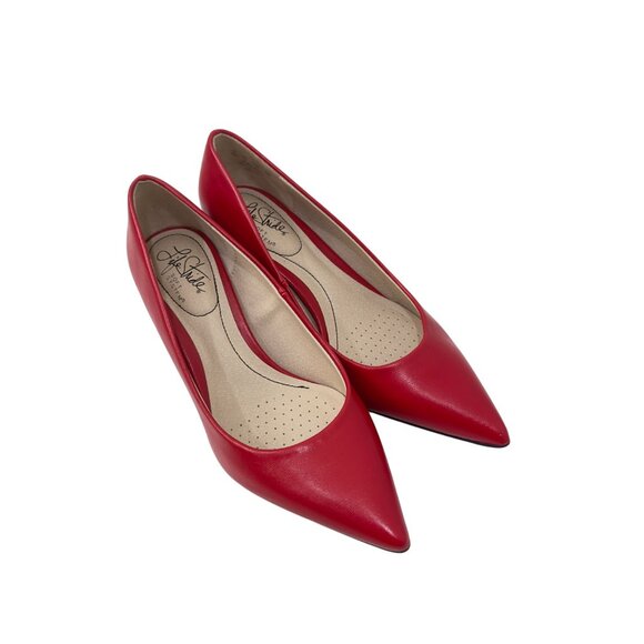 Life Stride Red Faux Leather Kitten Heel Pointed Toe Pumps SZ 6M - Picture 12 of 15